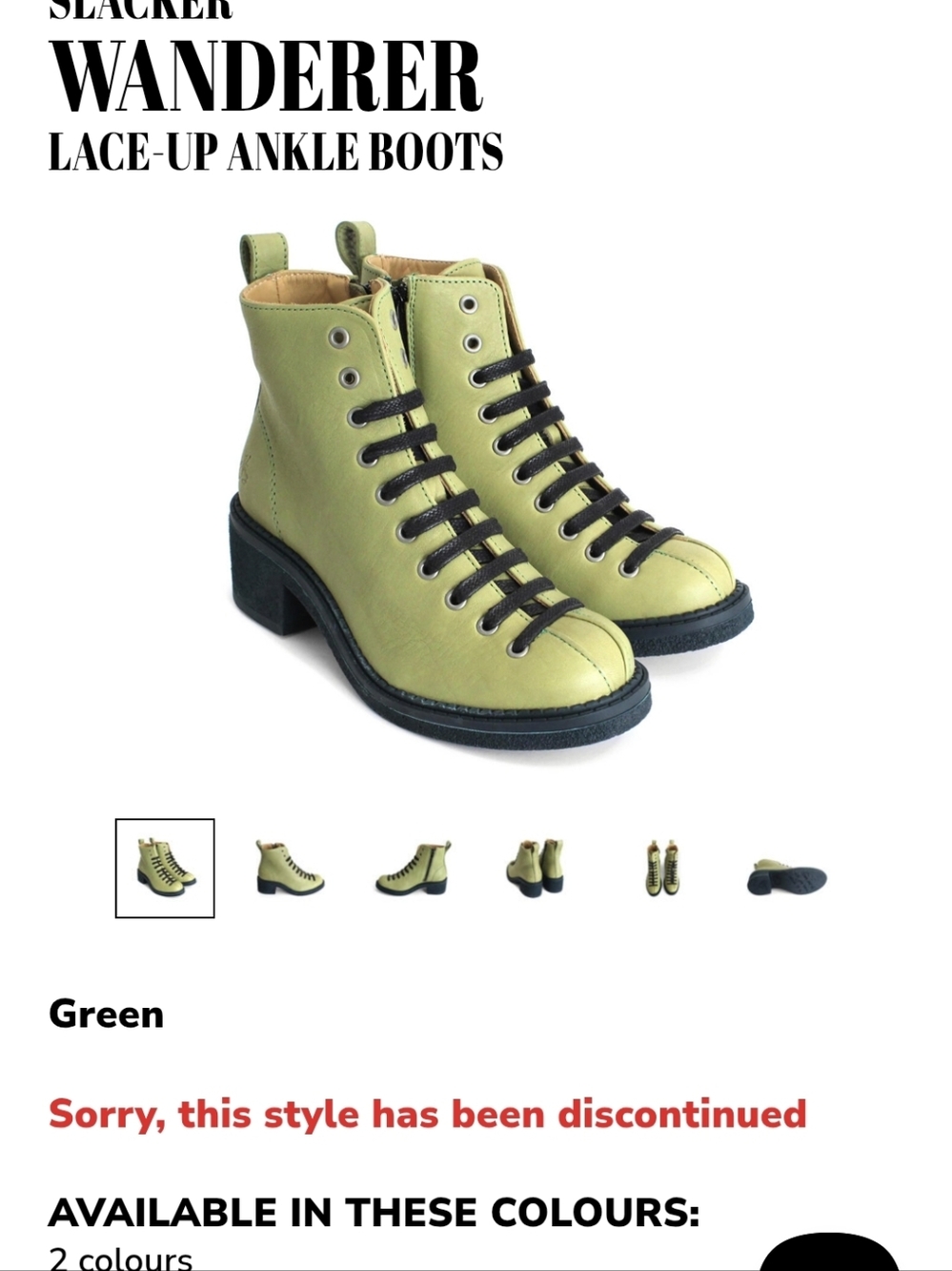 Fluevog Wanderers In Army Green. Leather Lace-Up Ankle Boots with Black Laces 7s - Picture 12 of 12